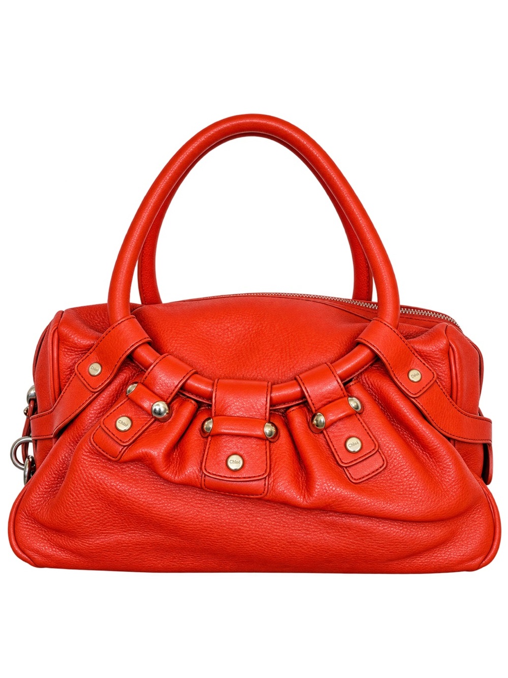 Salvatore Ferragamo Lambskin Red-Orange Leather Bowling Bag